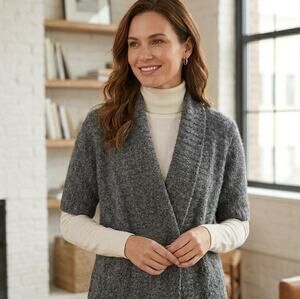Tweeds Alpaca Wool Blend Short Sleeve Open Cardigan Sweater Charcoal Gray Small